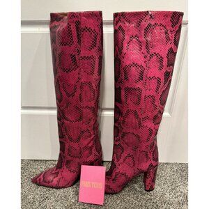 Paris Texas Python Embossed PINK Snake Print Knee High Boot Block Heel Size 39￼